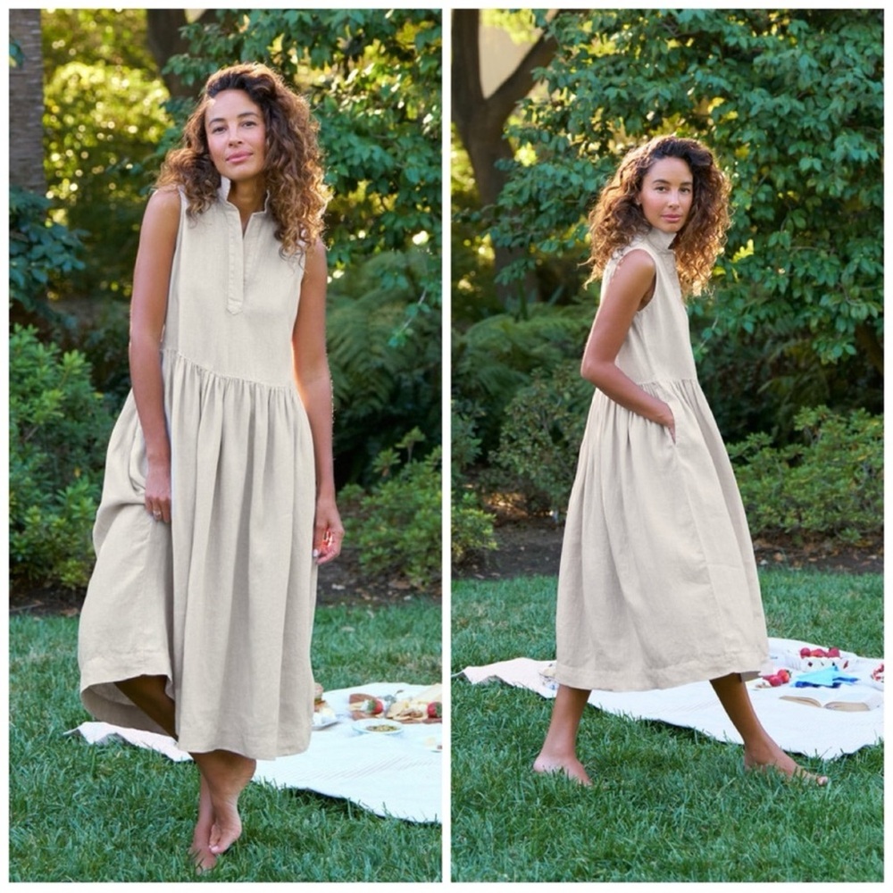 FRANK & EILEEN Daphne Sleeveless Popover Dress‎ Linen In Sand Size Medium